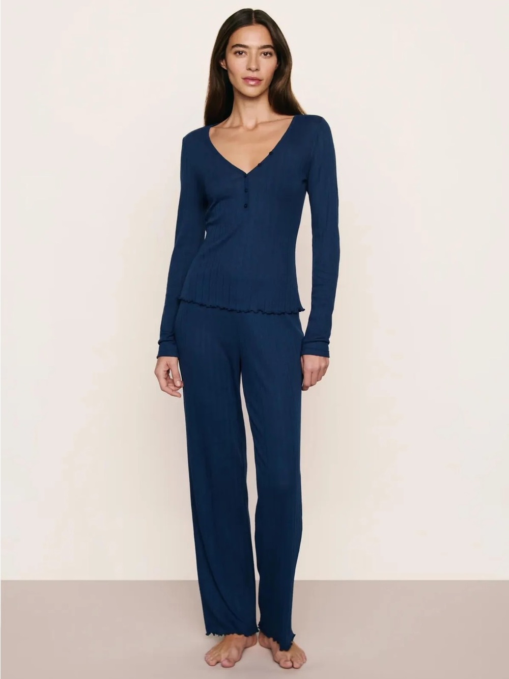 Eberjey Pointelle V Neck Henley & Pant Pajama Set